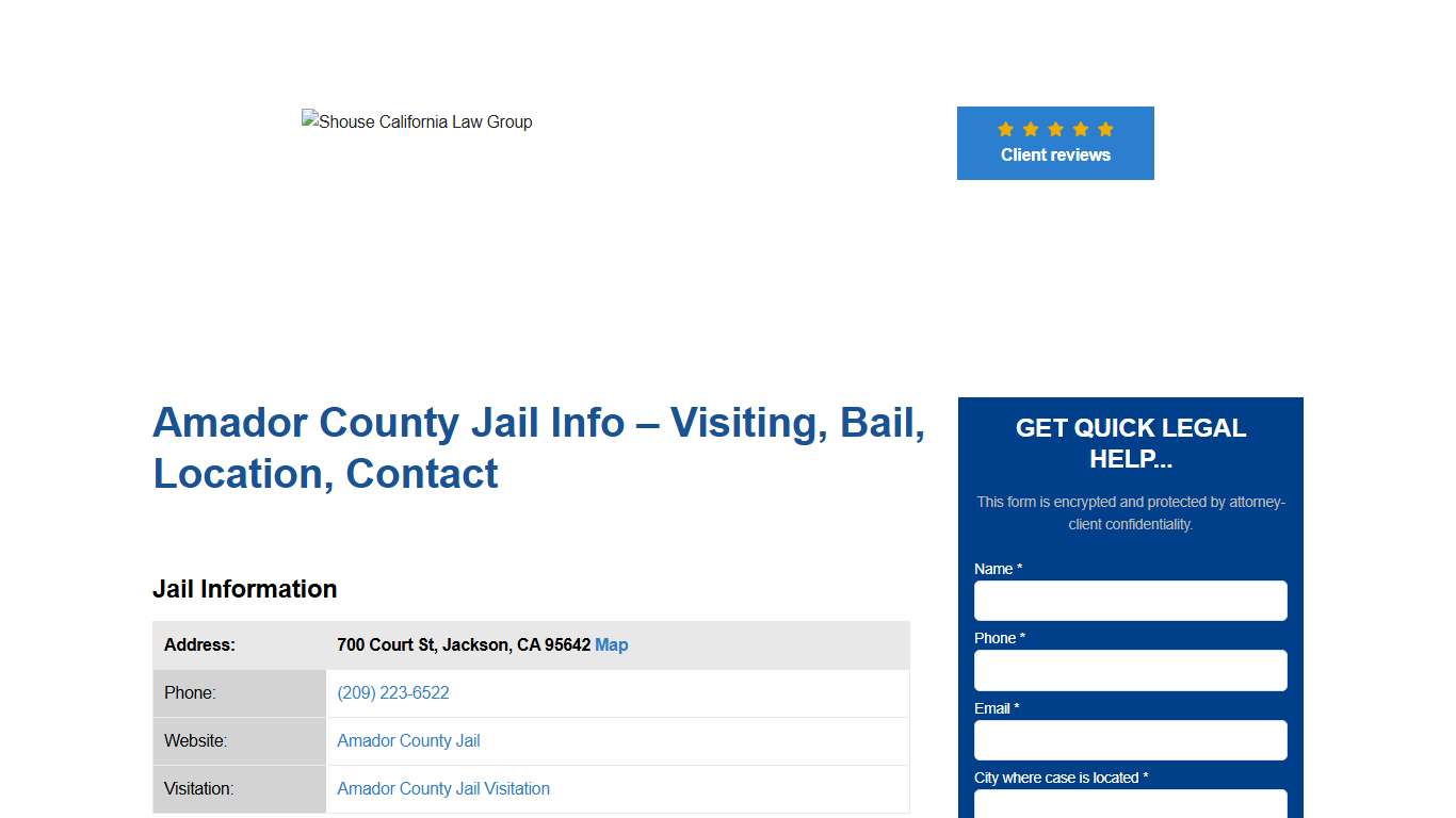 Amador County Jail Info – Visiting, Bail, Location, Contact