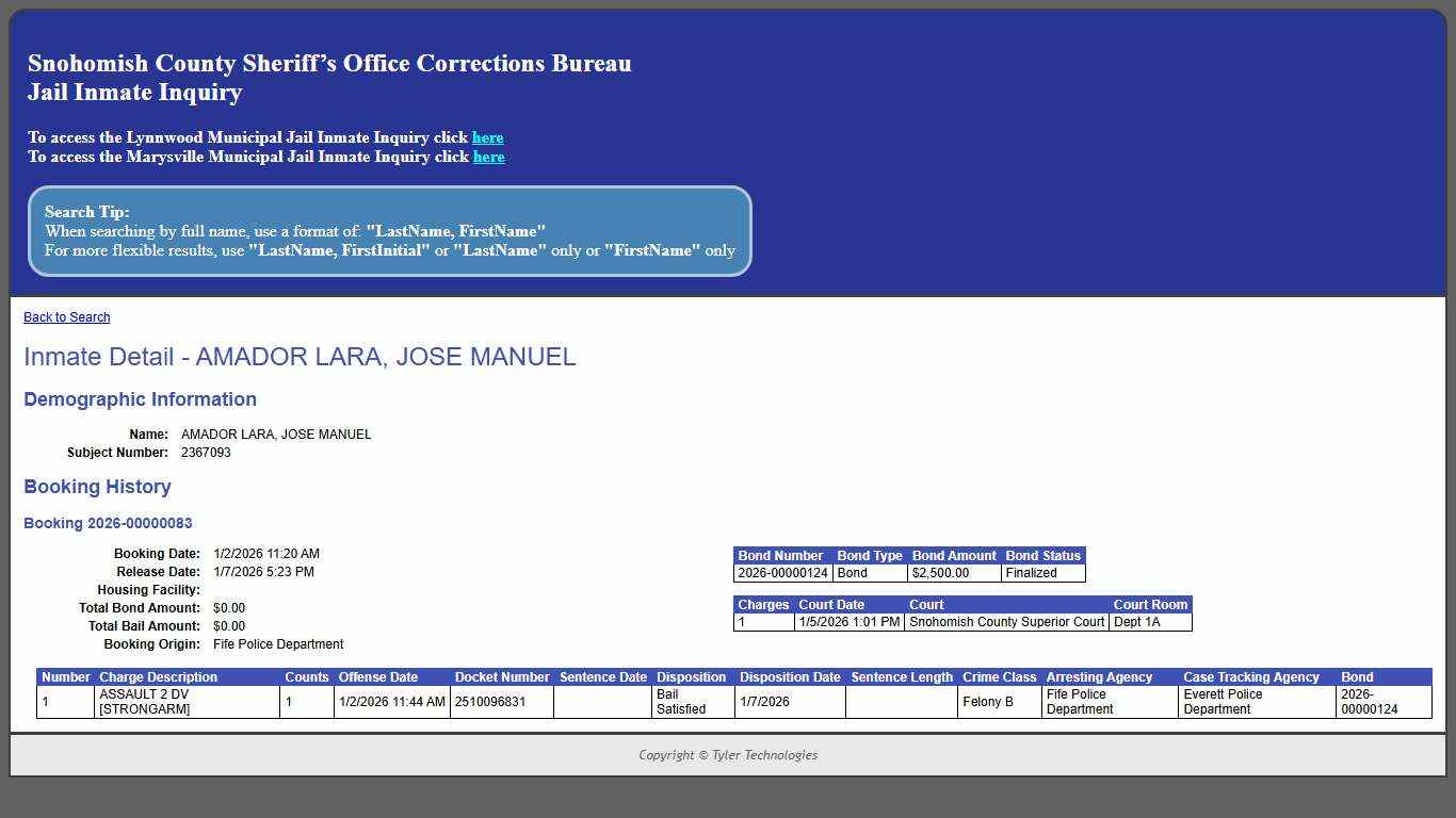 Inmate Detail - AMADOR LARA, JOSE MANUEL